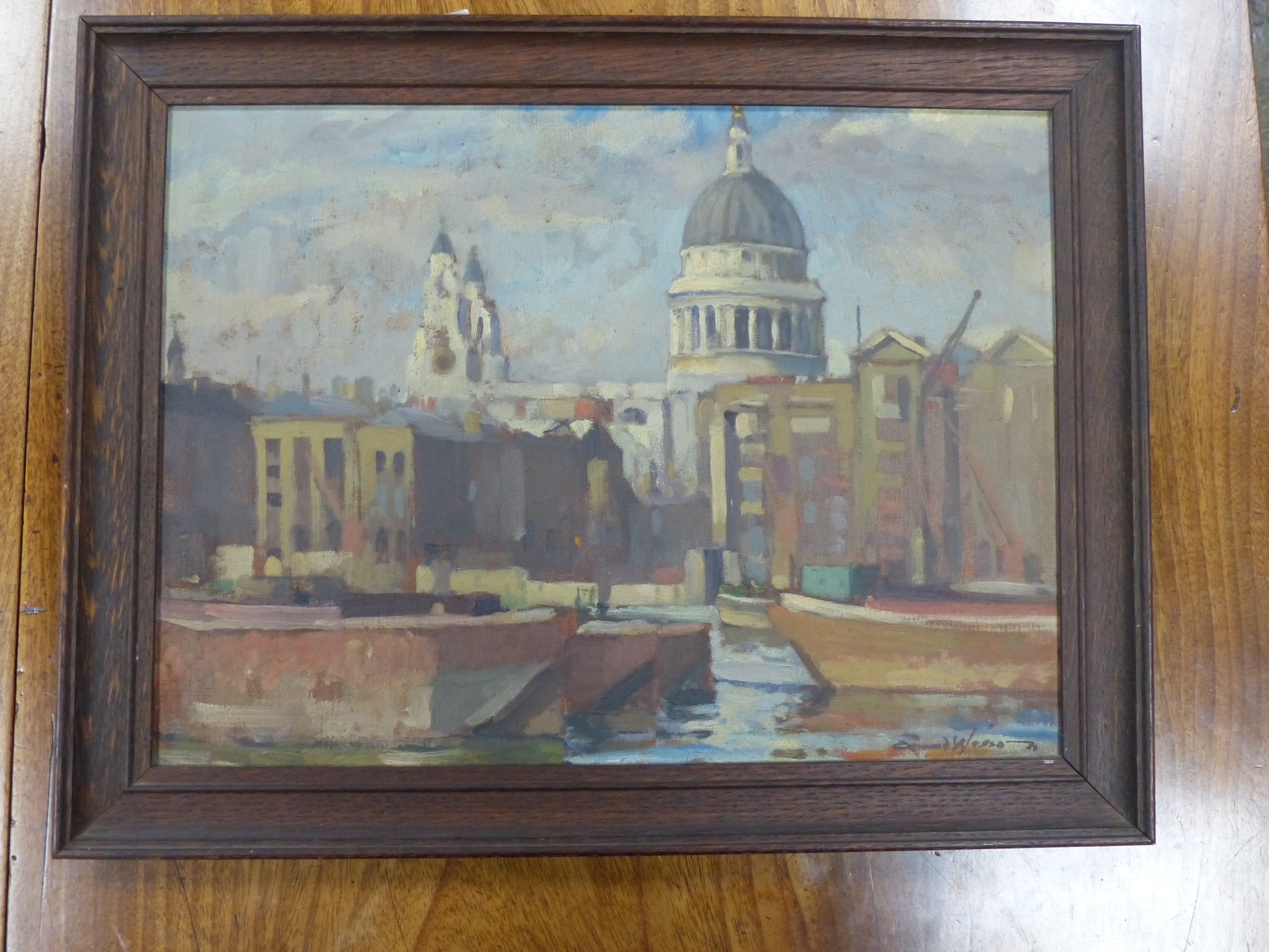 Edward Wesson (1910-1983), oil on board, St Paul's Cathedral, 35 x 26cm